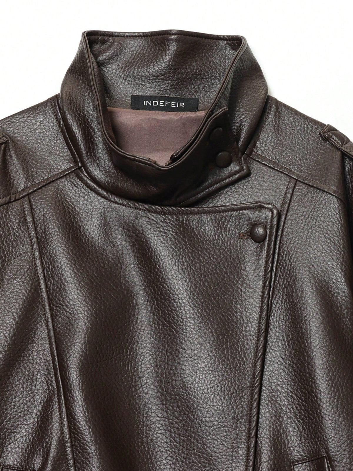 Seelio Jaqueta Casual Feminina de Couro Sintético com Gola Alta, Estilo Europeu e Americano, Moda Minimalista Versátil, Streetwear, Outono/Inverno - Castanho