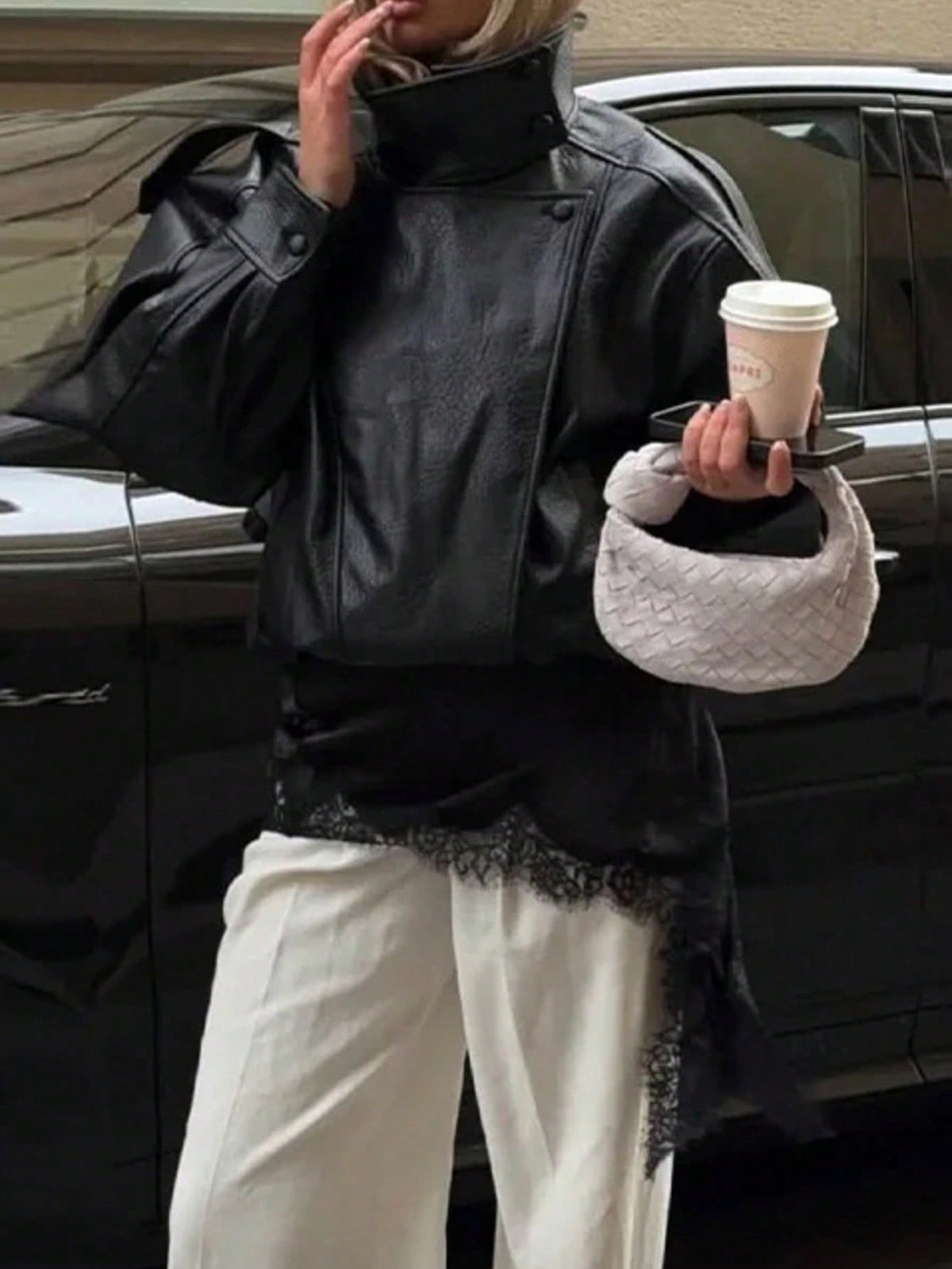Seelio Jaqueta Casual Feminina de Couro Sintético com Gola Alta, Estilo Europeu e Americano, Moda Minimalista Versátil, Streetwear, Outono/Inverno - Preto F
