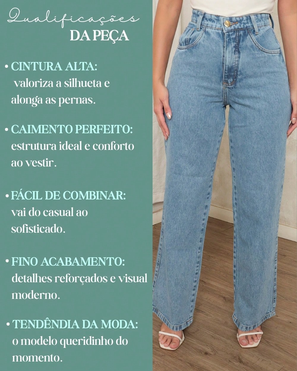 Calça Jeans Pantalona Giovanna Wide Leg Cintura Alta Marmorizada