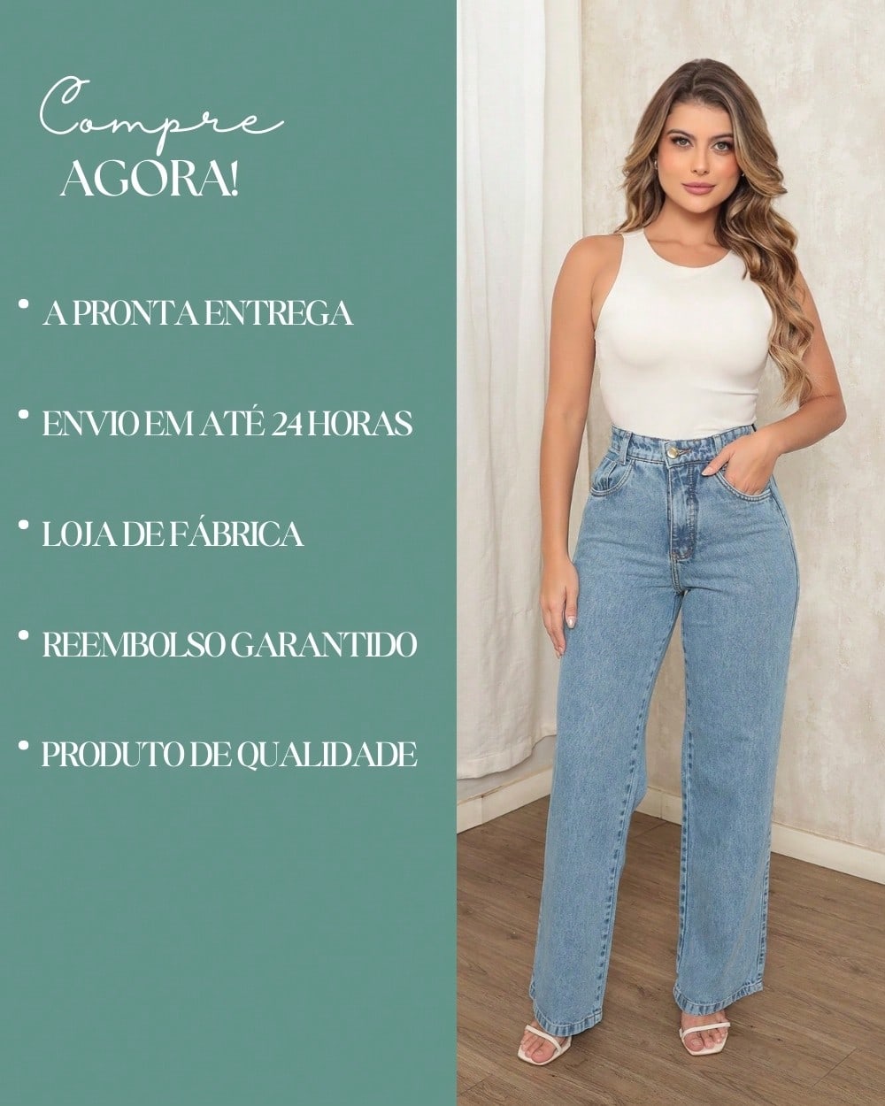 Calça Jeans Pantalona Giovanna Wide Leg Cintura Alta Marmorizada
