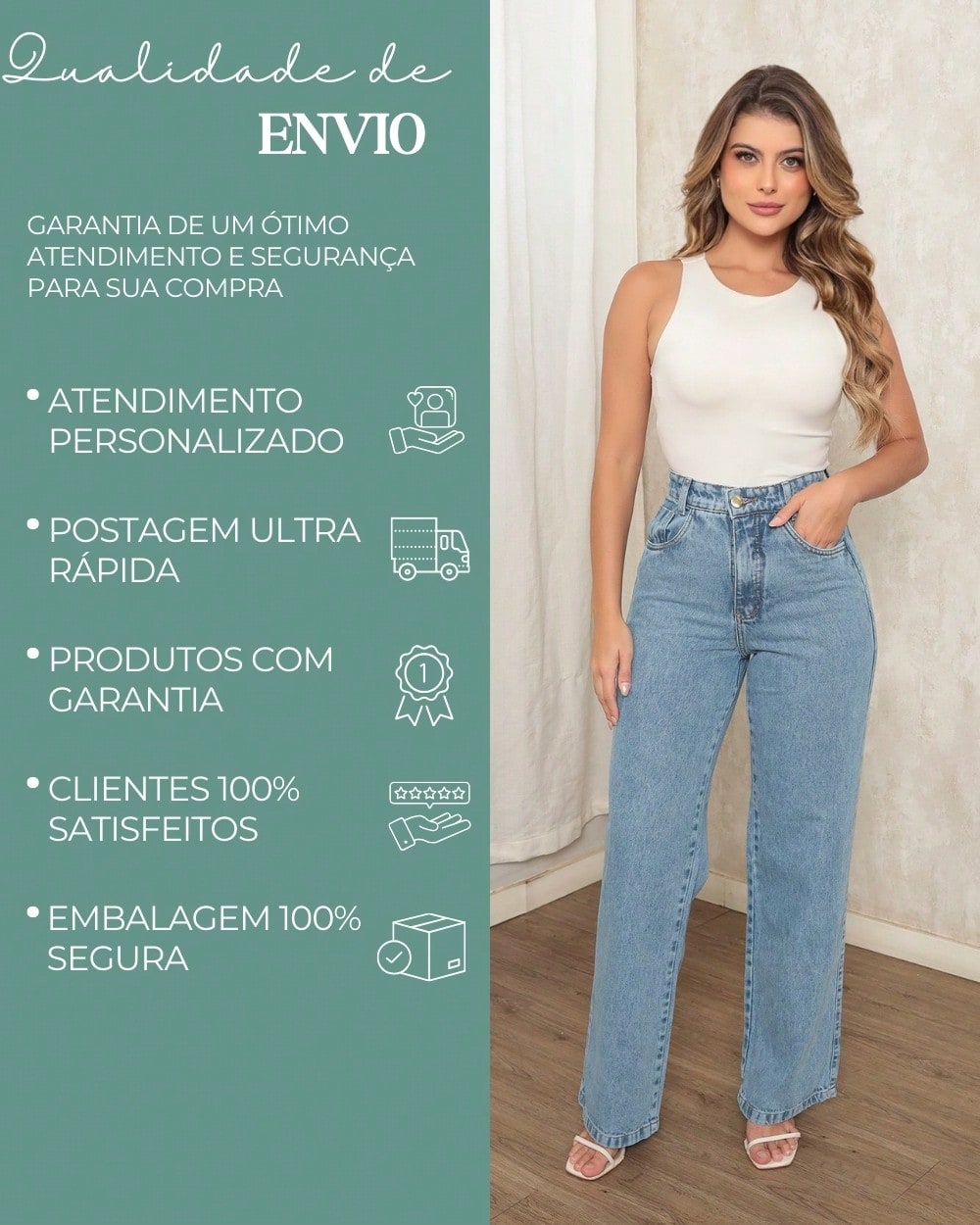 Calça Jeans Pantalona Giovanna Wide Leg Cintura Alta Marmorizada