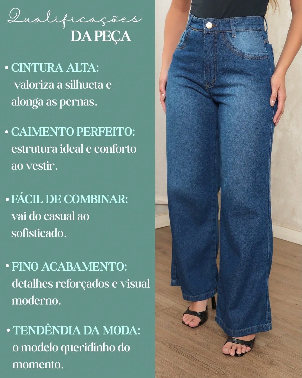 Calça Jeans Pantalona Giovanna Wide Leg Cintura Alta Marmorizada