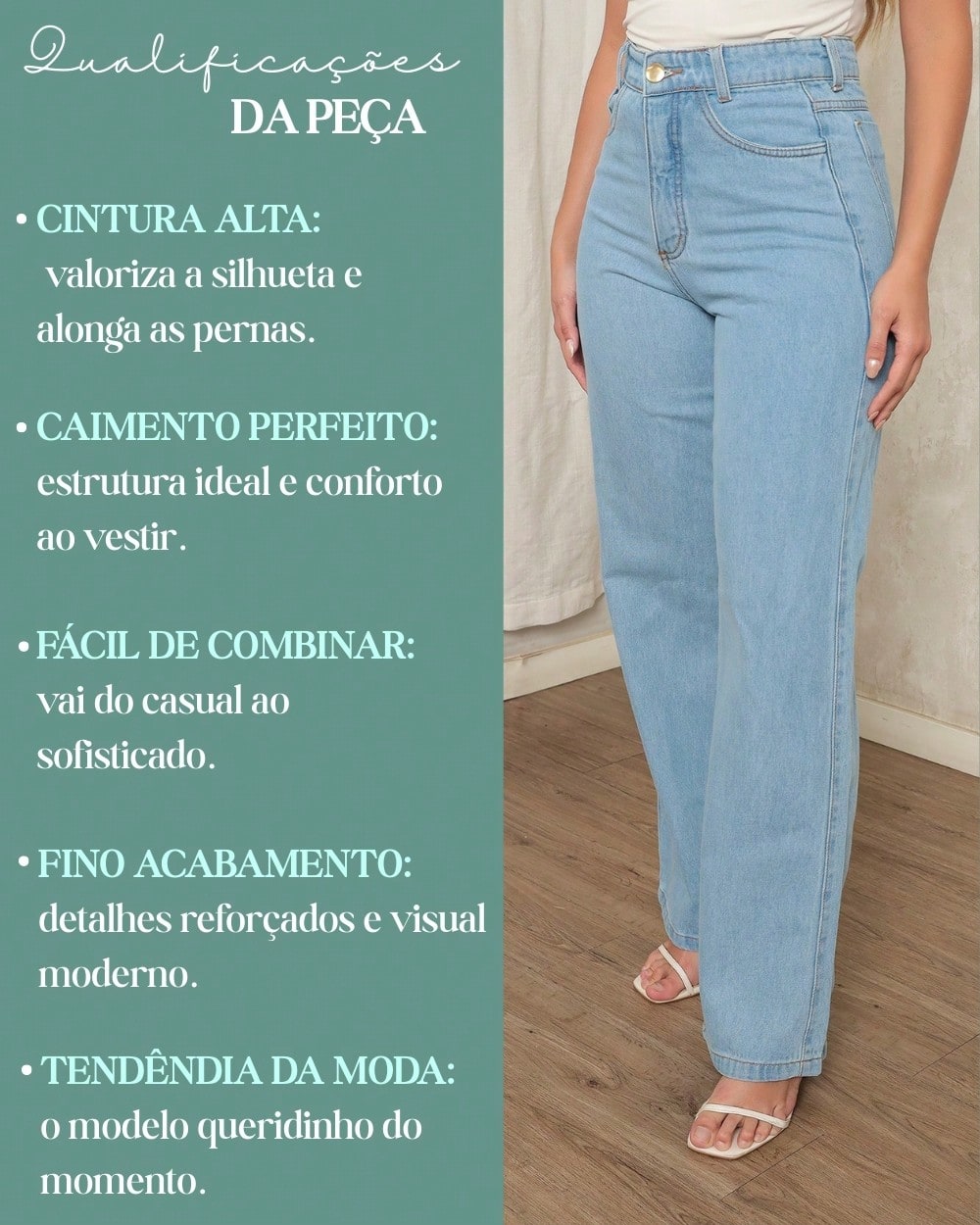 Calça Jeans Pantalona Giovanna Wide Leg Cintura Alta Marmorizada