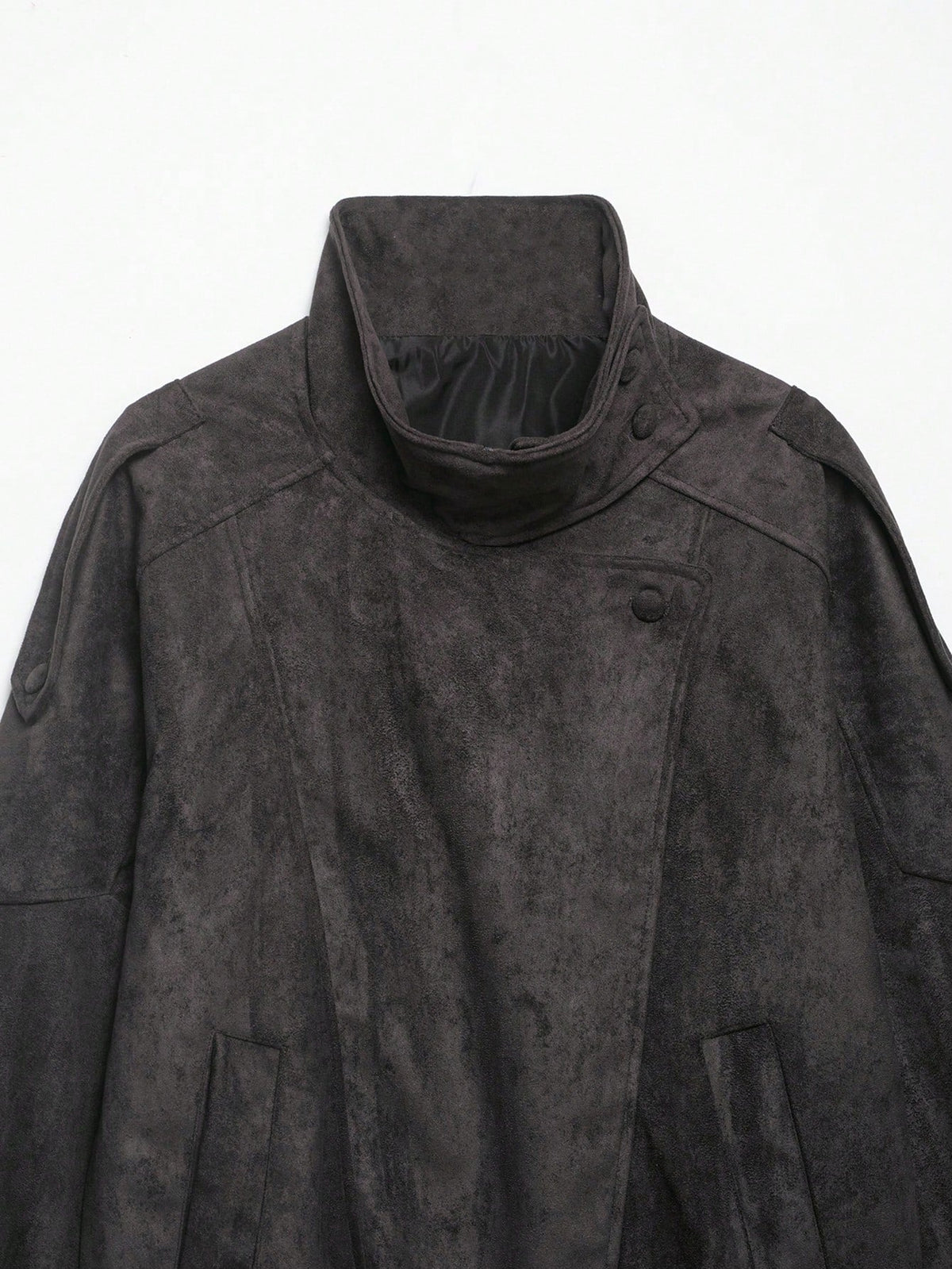 Seelio Jaqueta Casual Feminina de Couro Sintético com Gola Alta, Estilo Europeu e Americano, Moda Minimalista Versátil, Streetwear, Outono/Inverno - Preto e cinza