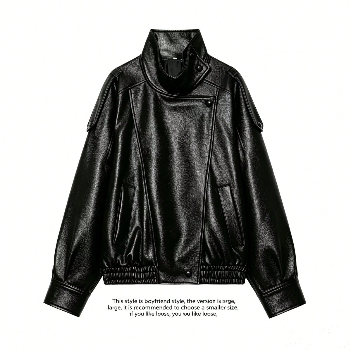 Seelio Jaqueta Casual Feminina de Couro Sintético com Gola Alta, Estilo Europeu e Americano, Moda Minimalista Versátil, Streetwear, Outono/Inverno - Preto