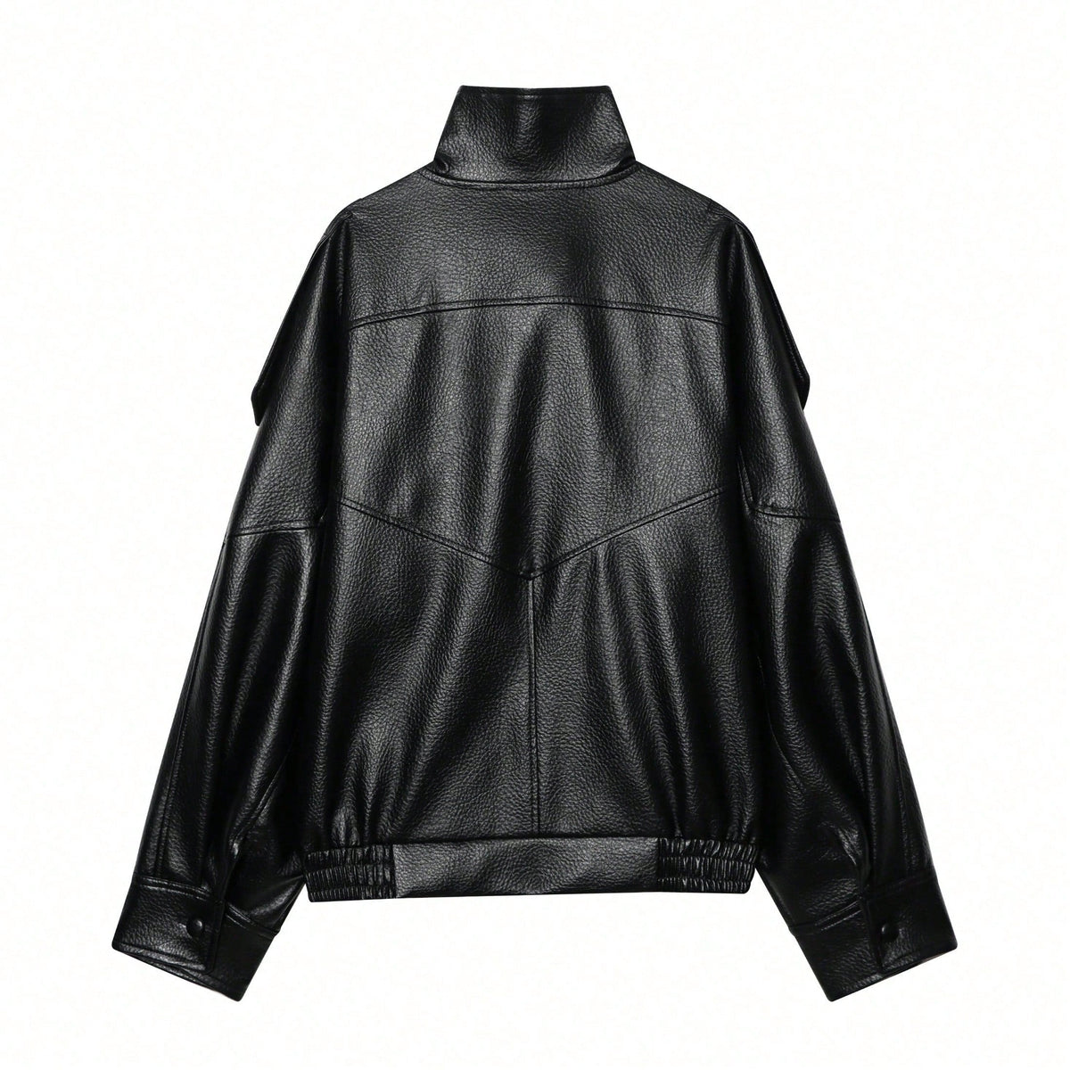 Seelio Jaqueta Casual Feminina de Couro Sintético com Gola Alta, Estilo Europeu e Americano, Moda Minimalista Versátil, Streetwear, Outono/Inverno - Preto