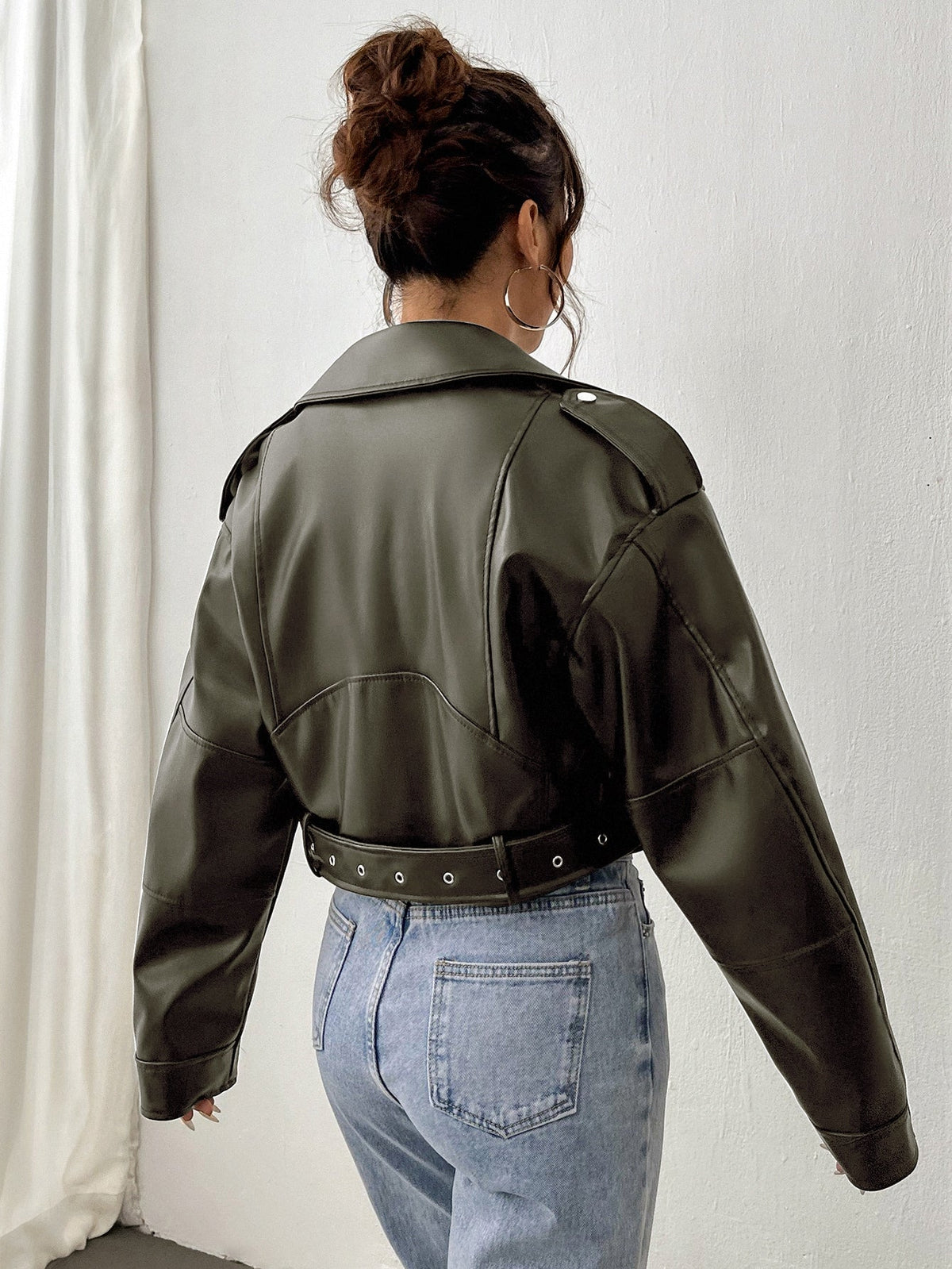 StreetHx Zip Up Couro Do Plutônio Jaqueta de Moto - Verde Militar