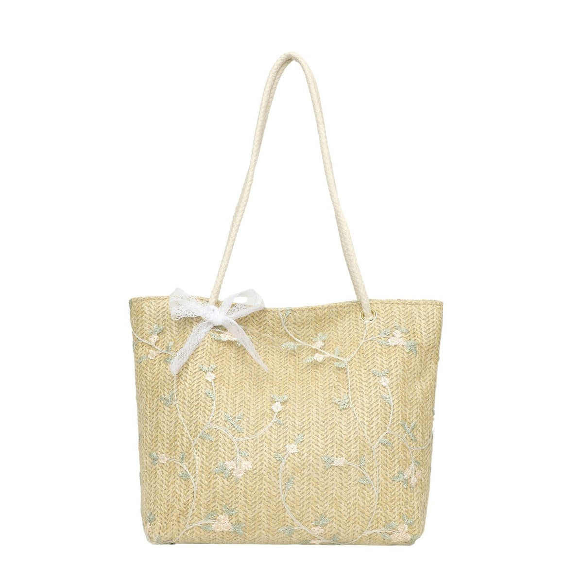 Bolsa de Praia em Palha Nobre Bordada com Flores
