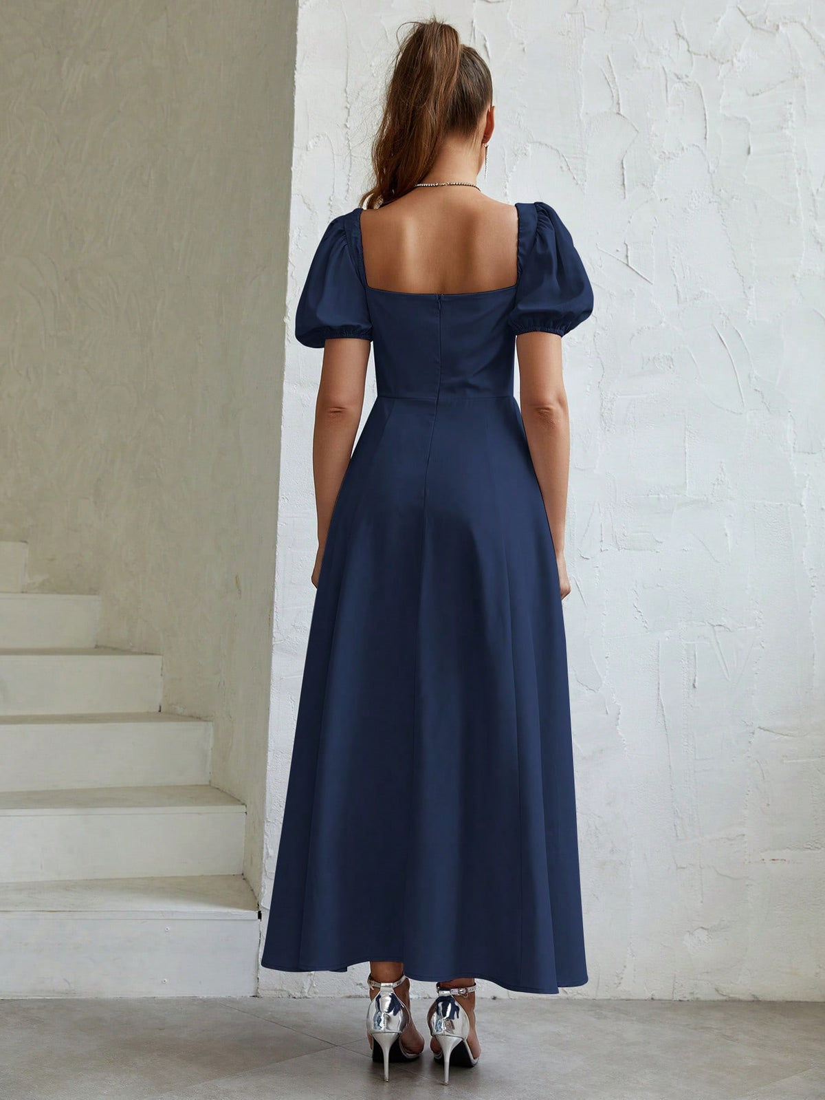 Vestido Longo Manuela Ombro a Ombro com Busto Franzido e Fenda