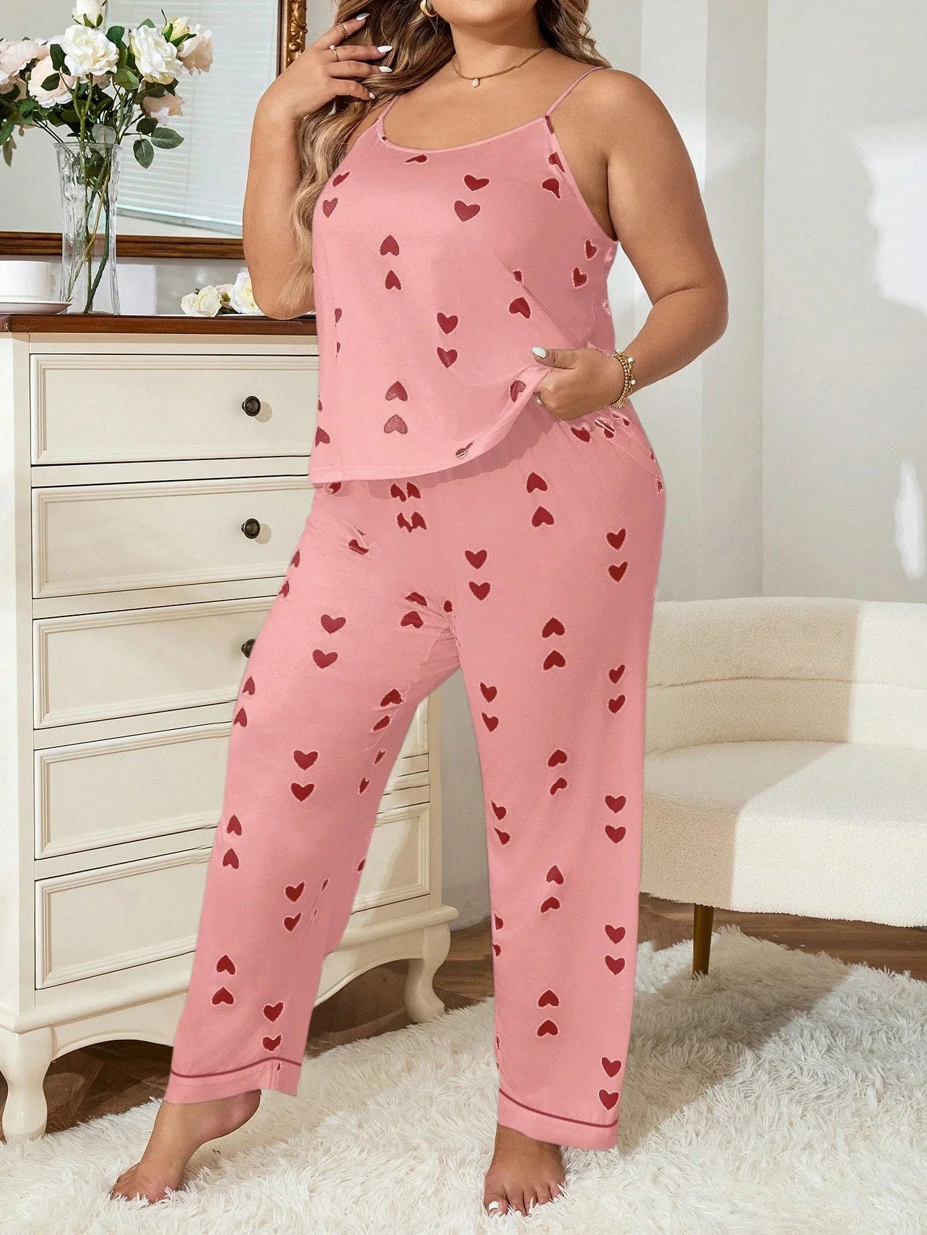 Pijama Plus Size Regata e Calça Coração