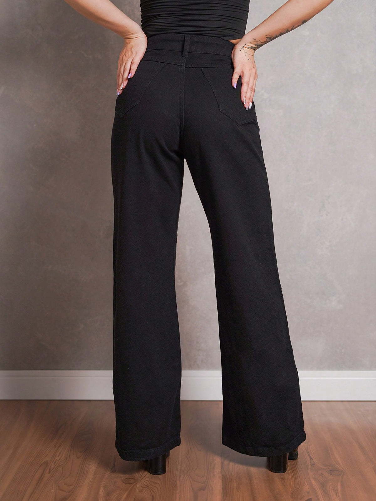 Calça Jeans Pantalona Giovanna Wide Leg Cintura Alta Marmorizada
