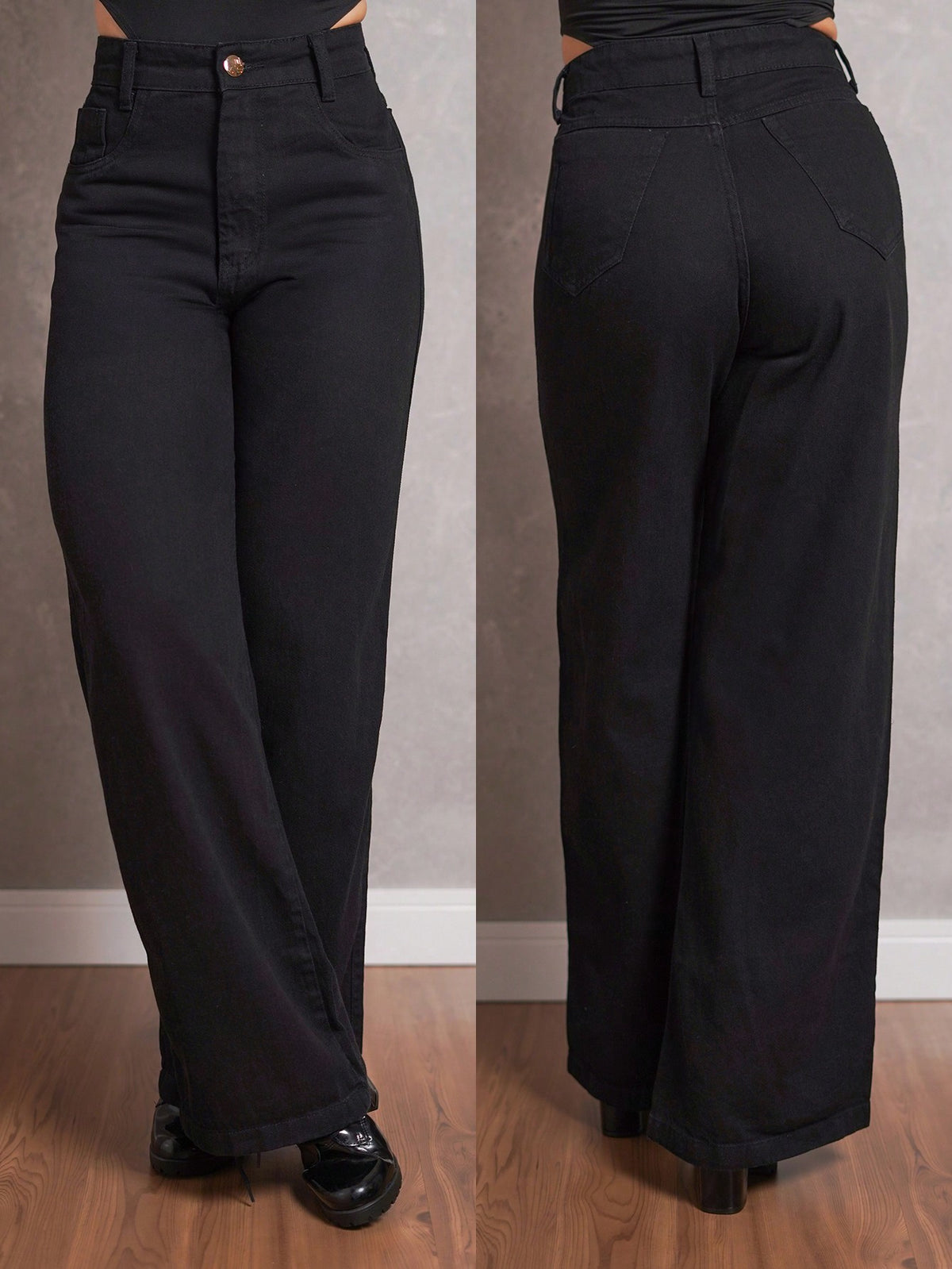 Calça Jeans Pantalona Giovanna Wide Leg Cintura Alta Marmorizada