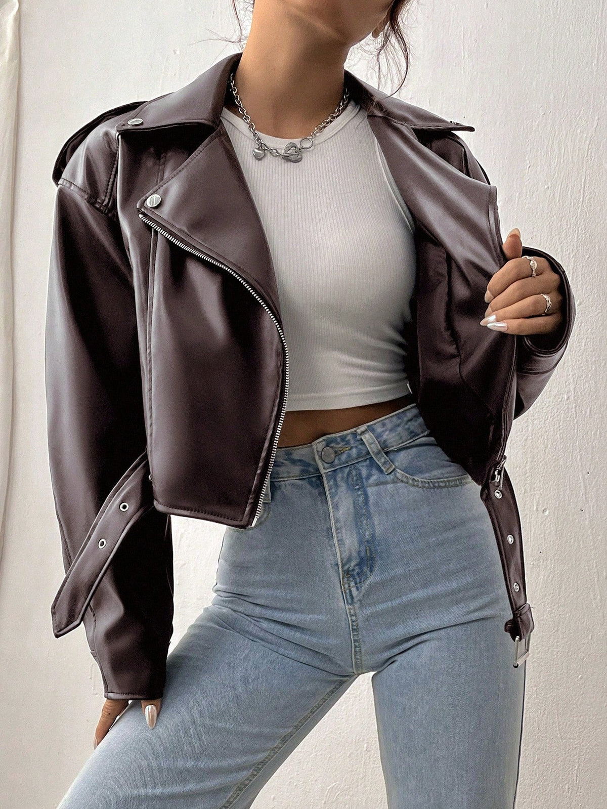 StreetHx Zip Up Couro Do Plutônio Jaqueta de Moto - Vinho