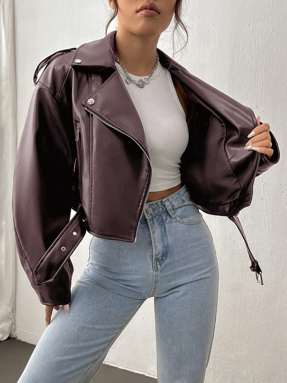 StreetHx Zip Up Couro Do Plutônio Jaqueta de Moto - Vinho