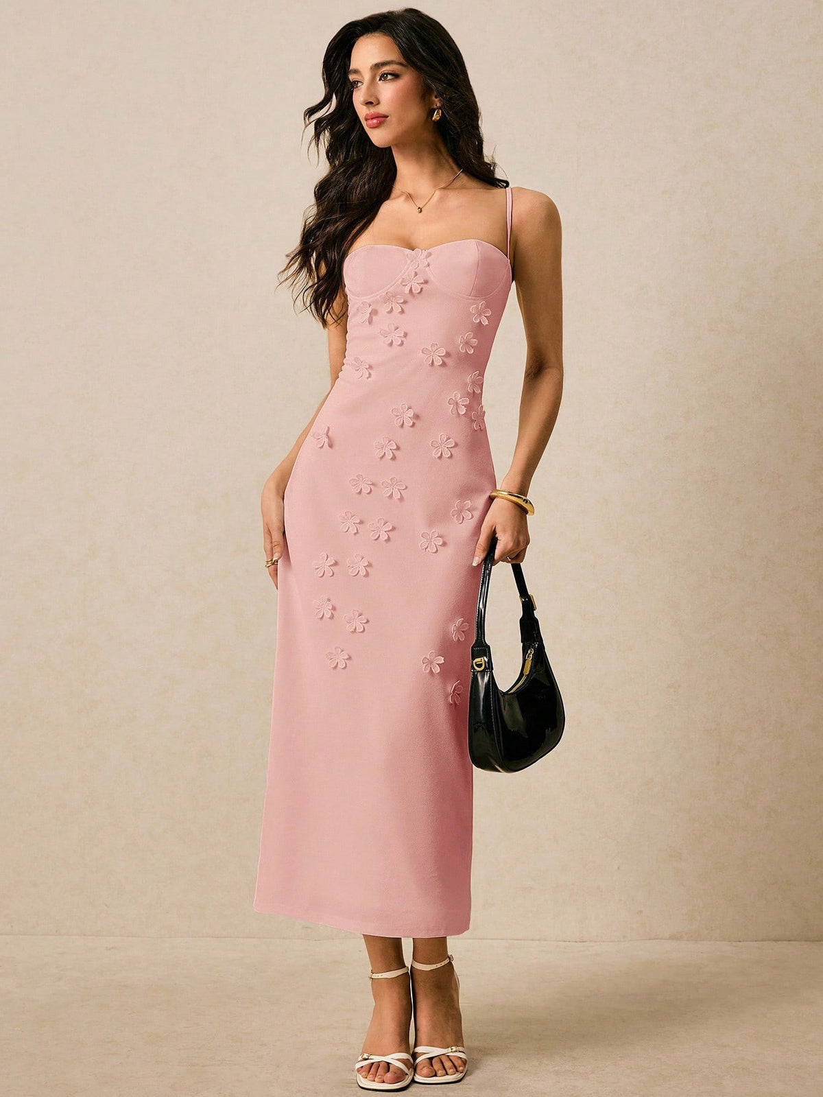 Vestido Longo Lívia Sem Mangas com Aplique, Elegante e Feminino