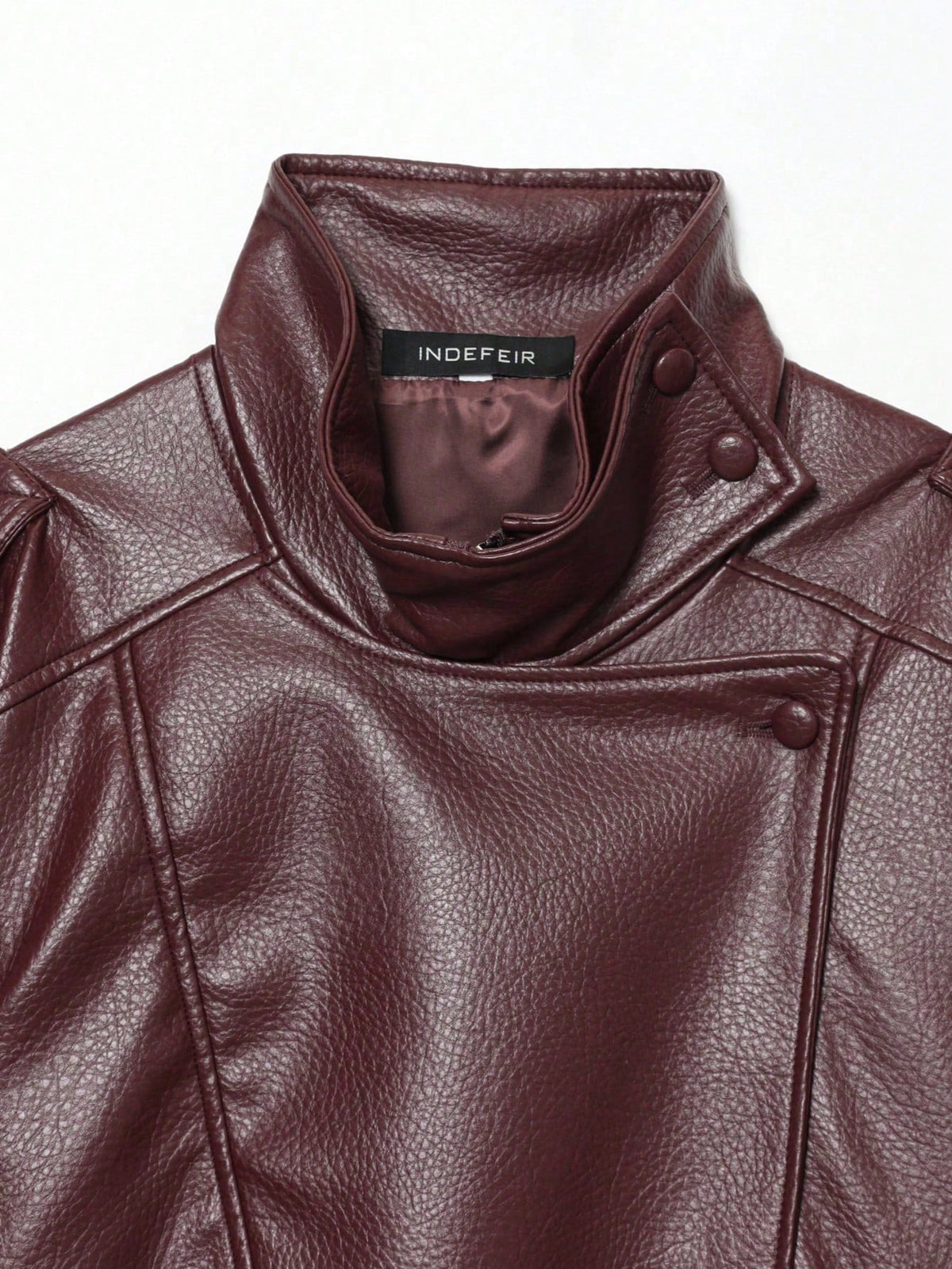 Seelio Jaqueta Casual Feminina de Couro Sintético com Gola Alta, Estilo Europeu e Americano, Moda Minimalista Versátil, Streetwear, Outono/Inverno - Borgonha F
