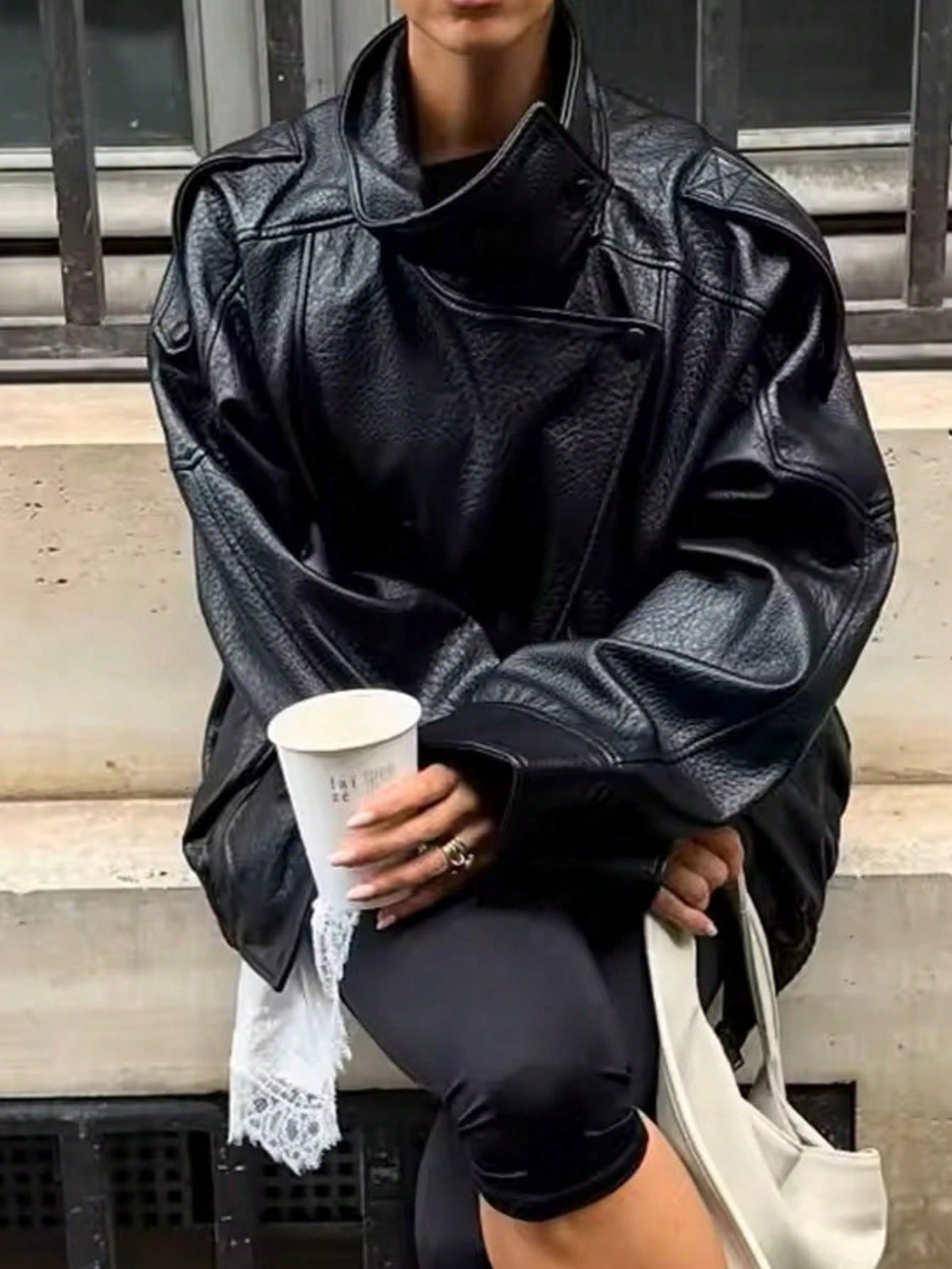 Seelio Jaqueta Casual Feminina de Couro Sintético com Gola Alta, Estilo Europeu e Americano, Moda Minimalista Versátil, Streetwear, Outono/Inverno - Preto F