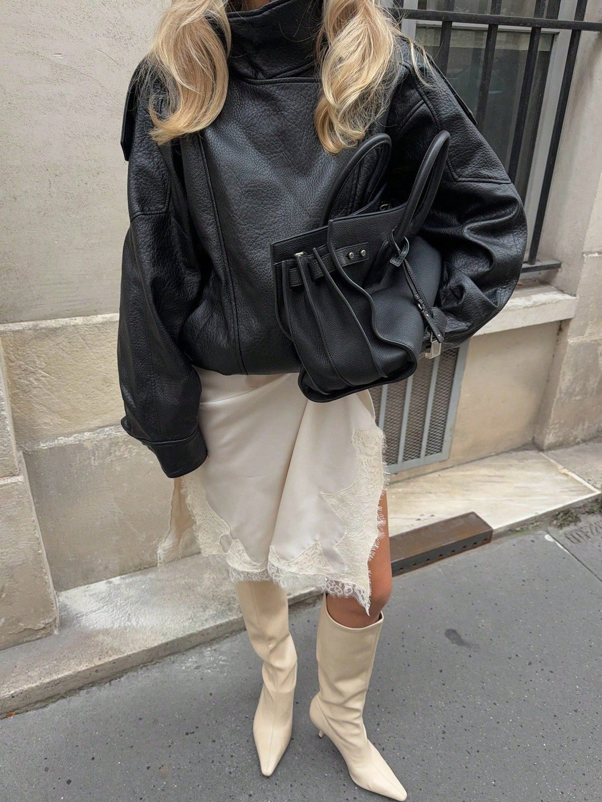 Seelio Jaqueta Casual Feminina de Couro Sintético com Gola Alta, Estilo Europeu e Americano, Moda Minimalista Versátil, Streetwear, Outono/Inverno - Preto F