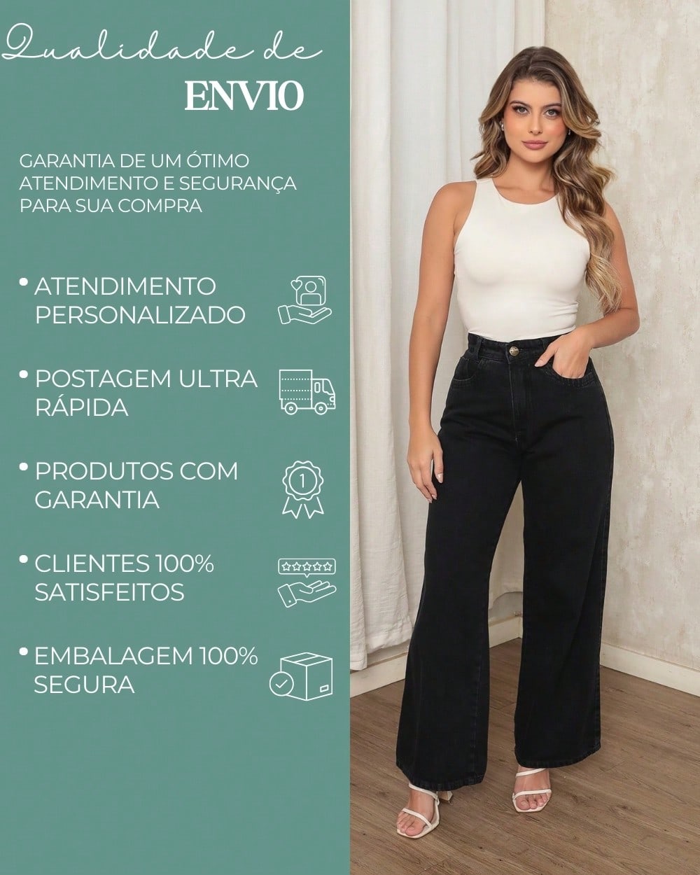 Calça Jeans Pantalona Giovanna Wide Leg Cintura Alta Marmorizada