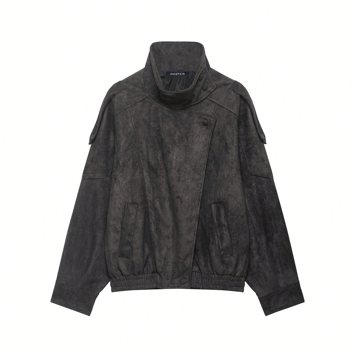 Seelio Jaqueta Casual Feminina de Couro Sintético com Gola Alta, Estilo Europeu e Americano, Moda Minimalista Versátil, Streetwear, Outono/Inverno - Preto e cinza
