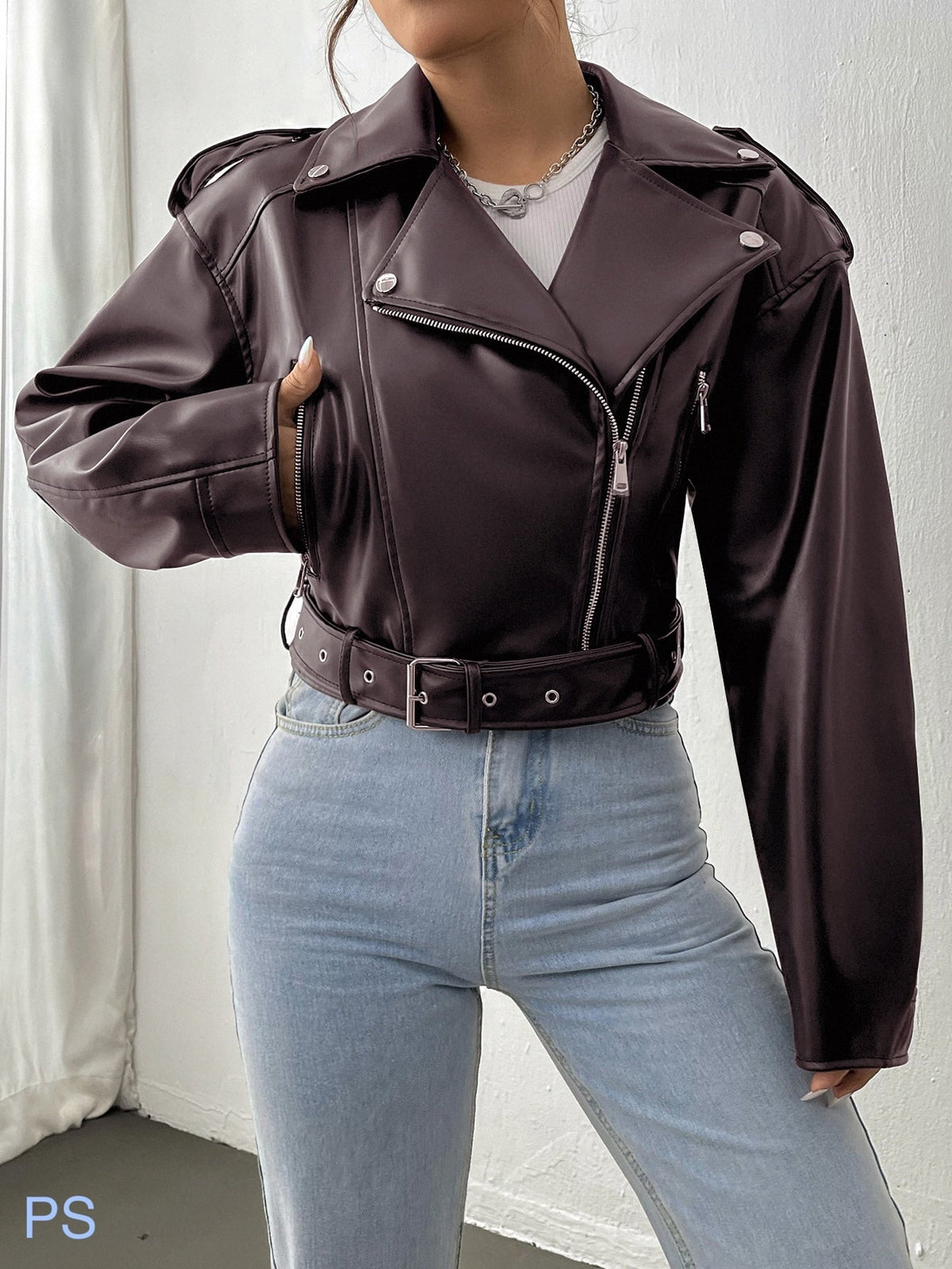 StreetHx Zip Up Couro Do Plutônio Jaqueta de Moto - Vinho