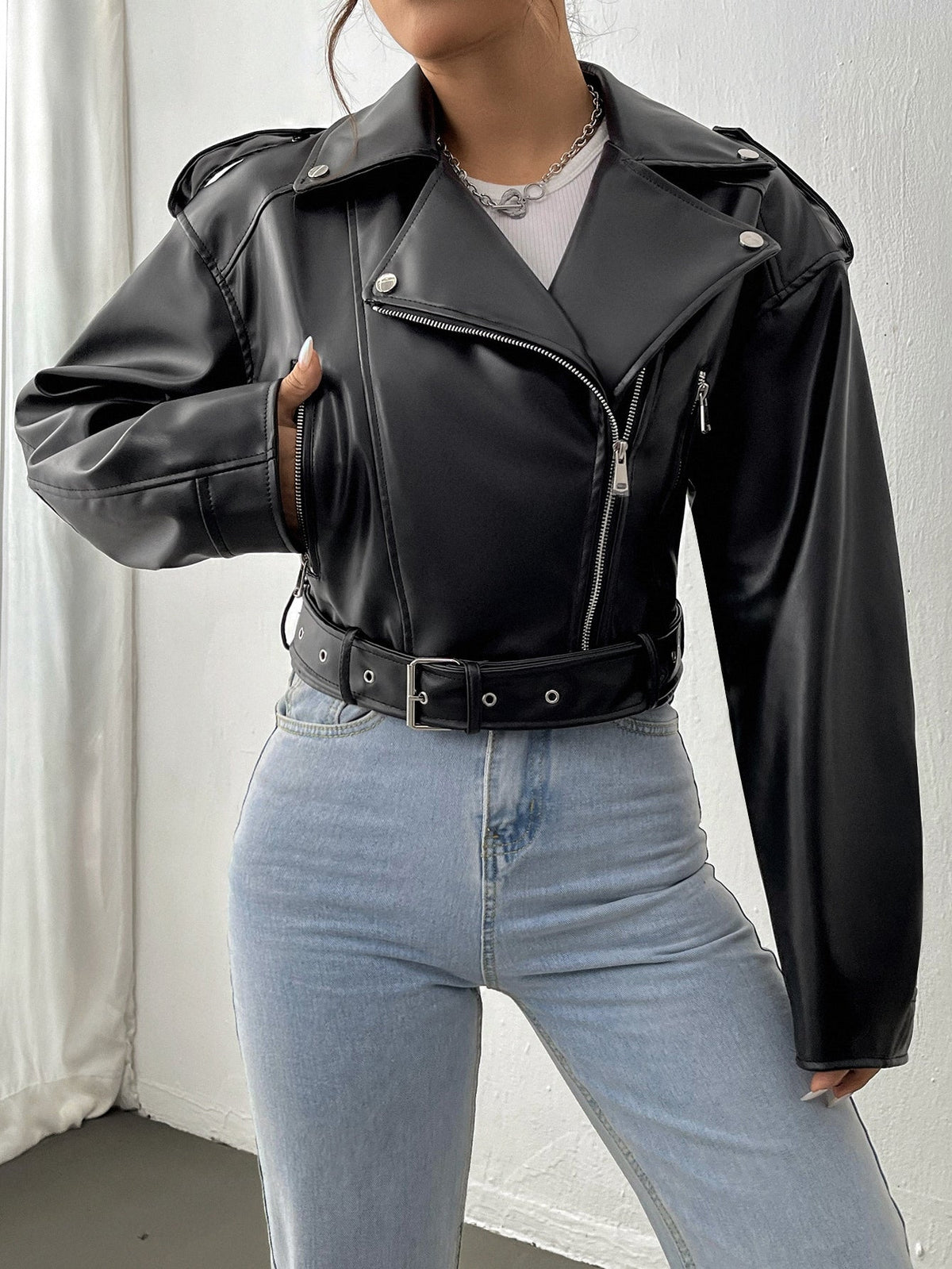 StreetHx Zip Up Couro Do Plutônio Jaqueta de Moto - Preto